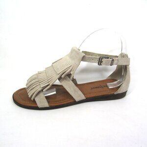Minnetonka Size 7 Maui Fringe Suede Leather Sandals Ankle Strap T Beige Taupe